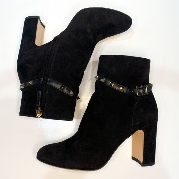 Valentino Garavani Rockstud Boot EU 36.5 US 6.5 Black Studded Heeled Bootie - Picture 4 of 11